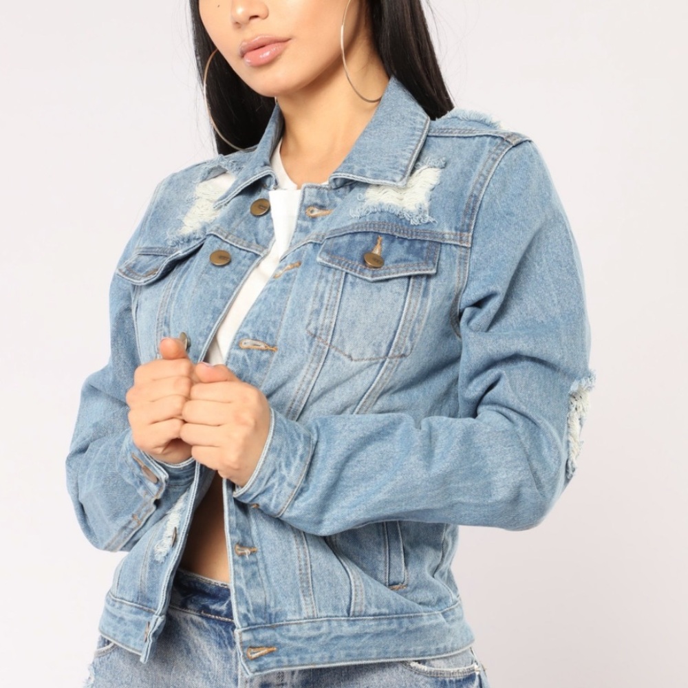 Fashionnova distressed jean jacket